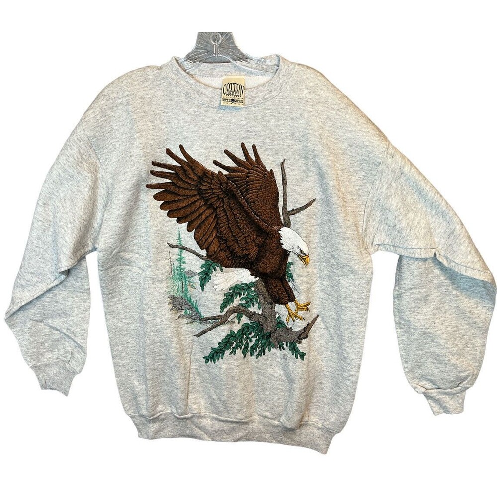 Vintage Graphic Eagle‎ Sweatshirt L Slim 90s Grey Roundneck Pullover Jumper